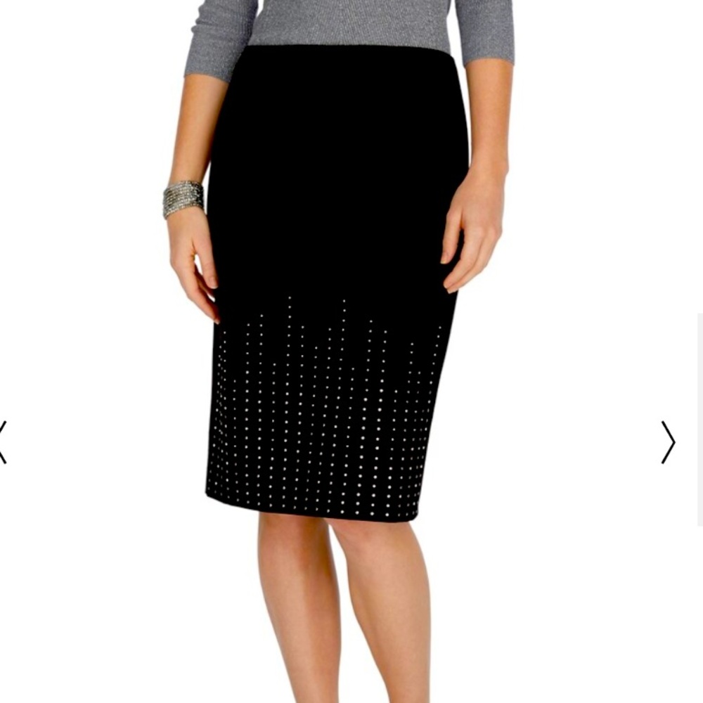 NWT White House Black Market Embellished Ponte Black Pencil Skirt